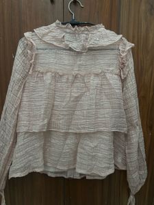 Sheer Ruffle Neck Blouse