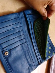 Blue Soft Polka Dot Leather Wallet