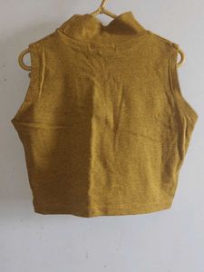 Mustard Sleeveless Turtleneck Top