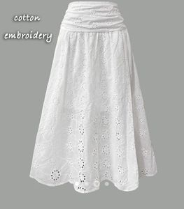 White Cotton Embroidered Maxi Skirt