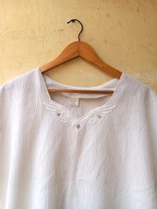 White Embroidered V-Neck Tunic Top (Women)