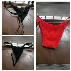 combo of 2 Red Lace Thong and black Panties