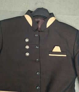 Brown Mandarin Collar Blazer