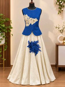 Blue & Cream Embroidered Lehenga Choli