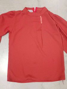 Chic Coral High Neck Blouse