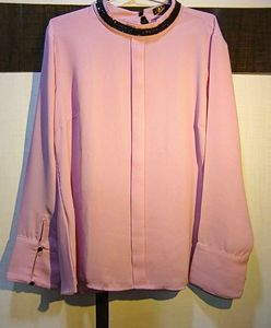 Elegant Pink Top with Embellished Collar