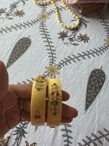 Beautiful Yellow Bangles with Stone Work