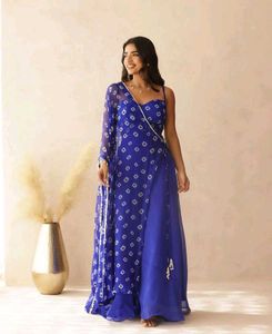 Vibrant Blue Bandhani cape dress