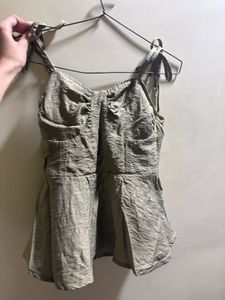 Sleek Olive Green Ruched Camisole Top
