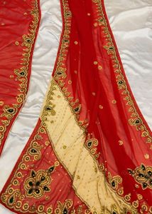Red & Beige Embroidered Saree