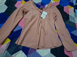 Shein Elegant Pink Ruffle Neck Top