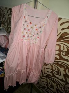 Pretty Pink Embroidered Dress with Tassels