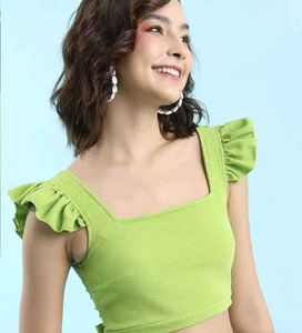 Lime Green Textured Crop Top