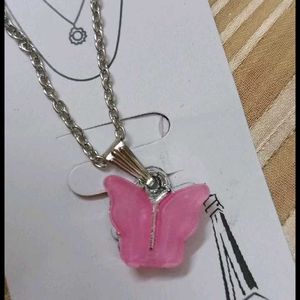 Cute Pink Butterfly Pendant Necklace