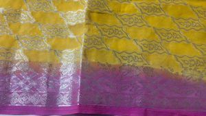 fix rate beautiful yellow and pink banarasi sari