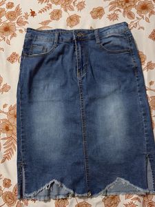 Blue Denim Midi Skirt with black skir