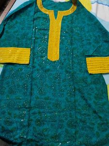 Beautiful Teal &amp; Yellow Kurta