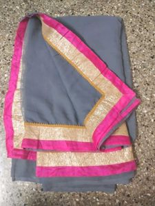 Price dropped Elegant Grey Saree with Pink Border