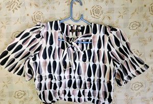 Patterned Tie-Neck Top
