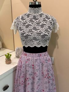 Floral Skirt and Lace Top Set