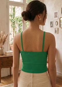 Ribbed Green Halter Neck Crop Top