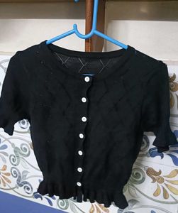 Black Cropped Cardigan Top