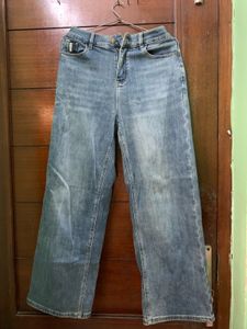 Stylish Wide Leg Blue Denim Jeans for women