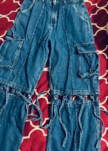 Denim Cargo Pants with Ties