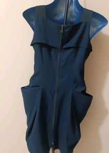 Stylish Navy Blue Dress with Pockets