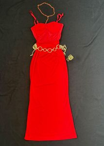 NEW Red Corset Mesh Midi Dress