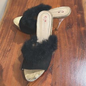 Trending Chic Black Furry 5 inch Heels 36-37