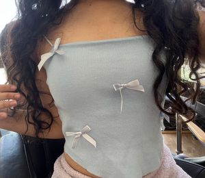 Cute Korean Bow Crop Top with built-in padding