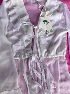 Sheer White Ruffle Tie-Front Top