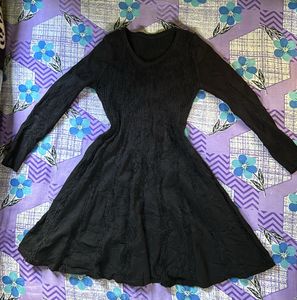 Black Stretchable Woolen Dress For Winter