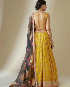 Designer Yellow Lehenga Choli with Floral Dupatta