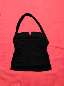 Black Bozzolo Ruched Halter Top