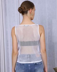 Bold Sleeveless Fishnet Mesh DetailSheer Tank Top