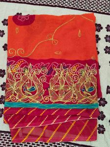 Vibrant orange rust coloured rajasthani odhni with
