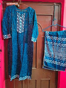 Blue Printed Kurta Set with Dupatta