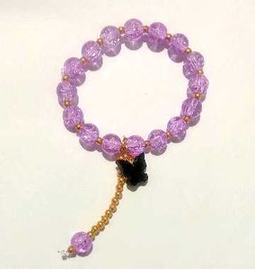 Purple Beaded Bracelet with Bear Charm