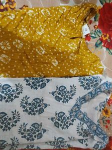 Women White Blue Floral Printed Cotton Kurti Summe
