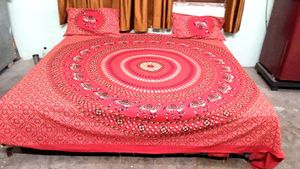 Bombay Hyies Cotton Fabric Red Designed Bed Sheet