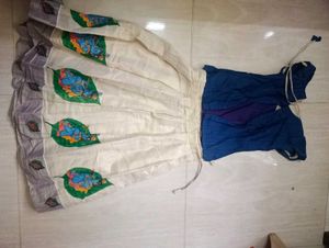 Kids Blue Pattu Pavada