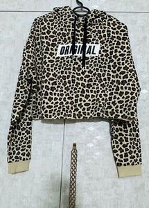 H&M Leopard Print Sweatshirt With Hoodie