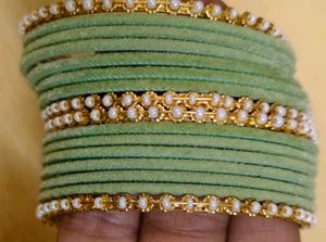 pista Velvet Bangles with Pearl Embellishments