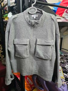 Gray Textured Zip-Up Jacket