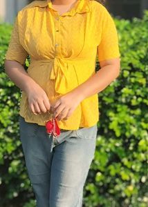 Yellow Button-Down Tie Top