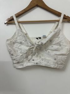 White Embellished Crop Top