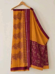 Yellow & Maroon Printed Saree