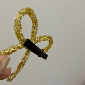 Sparkly Gold Bow Hair Clip